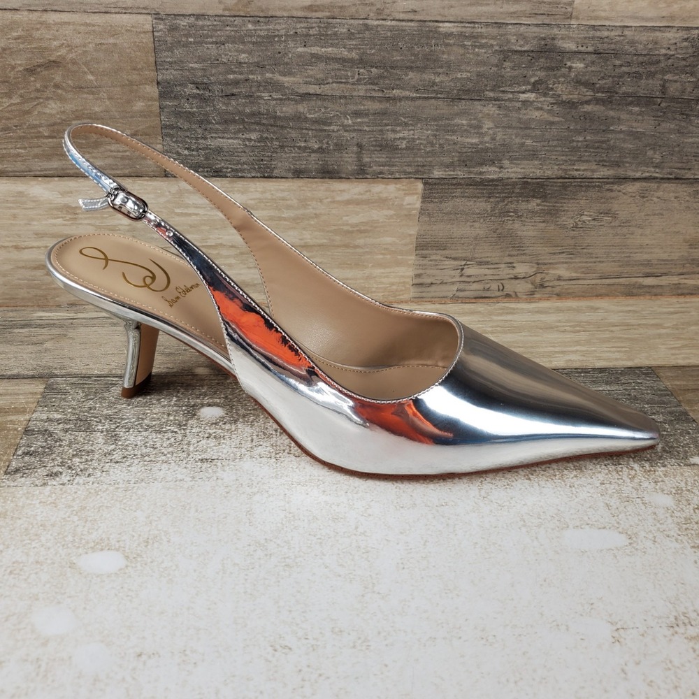 Sam Edelman Bianka Womens Slingback Pump Sz 11 M Shiny Silver Metallic Leather